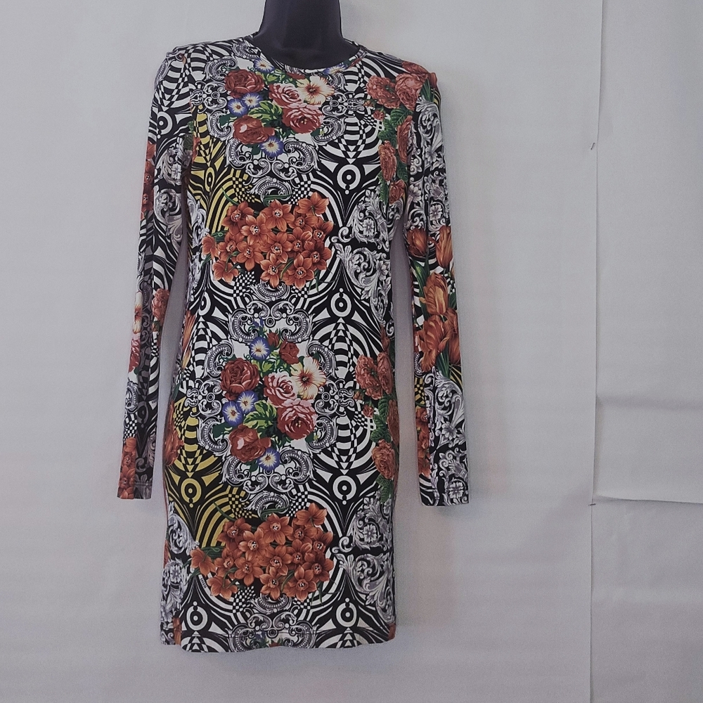 Versace Verus Graphic Floral Long Sleeve Vintage Dress Size S
